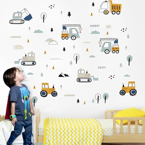 Traktor Bagger Auto Wandaufkleber Baufahrzeuge Wanddekoration Transport Autos Thema Aufkleber LKW Kunst Abziehbilder Poster für Kleinkind Baby Kinderzimmer Schlafzimmer Wohnzimmer Kunst Wandbilder von KkvoGmle