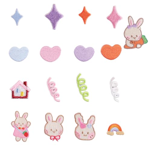 17 PCs Herznähte Flecken Schöne Kaninchen Applique Patches Bestickte Flecken Eisen Auf Flecken Hausreparaturflecken von Klaisy