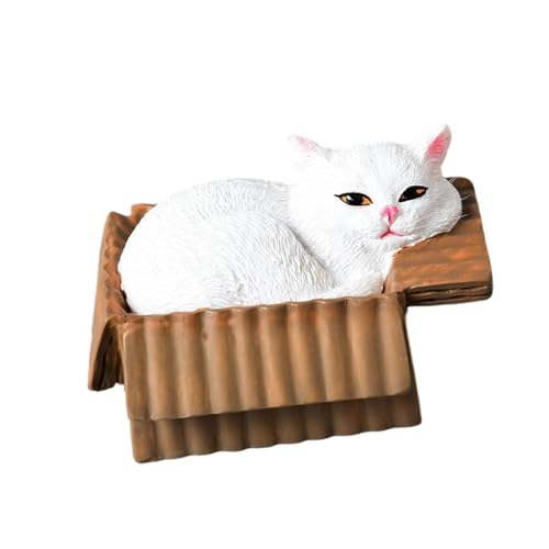 Cartoon-Katzen-Figur im Inneren, Pappschachtel, Kunstharz, detaillierte Schreibtischdekoration, Kätzchenliebhaber, Heimdekoration, Harze, Katzen, Skulptur von Klaisy