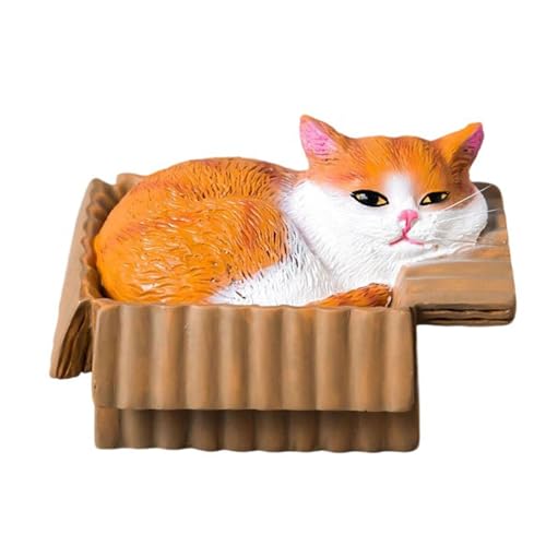 Cartoon-Katzen-Figur im Inneren, Pappschachtel, Kunstharz, detaillierte Schreibtischdekoration, Kätzchenliebhaber, Heimdekoration, Harze, Katzen, Skulptur von Klaisy