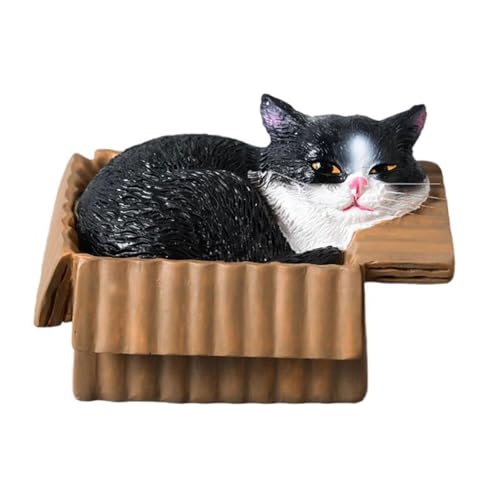 Cartoon-Katzen-Figur im Inneren, Pappschachtel, Kunstharz, detaillierte Schreibtischdekoration, Kätzchenliebhaber, Heimdekoration, Harze, Katzen, Skulptur von Klaisy