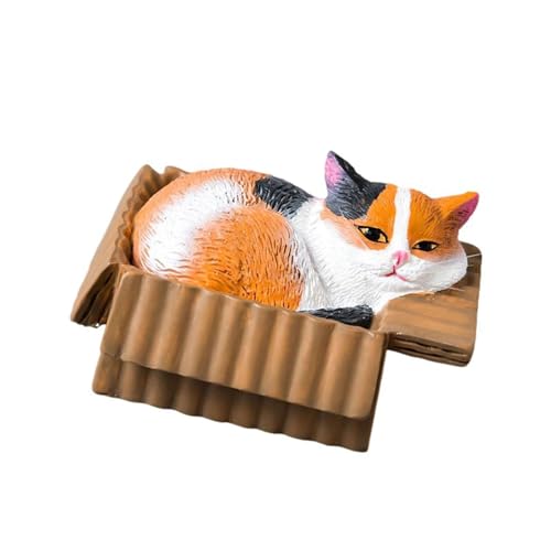 Cartoon-Katzen-Figur im Inneren, Pappschachtel, Kunstharz, detaillierte Schreibtischdekoration, Kätzchenliebhaber, Heimdekoration, Harze, Katzen, Skulptur von Klaisy