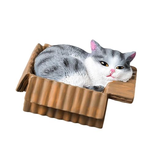 Cartoon-Katzen-Figur im Inneren, Pappschachtel, Kunstharz, detaillierte Schreibtischdekoration, Kätzchenliebhaber, Heimdekoration, Harze, Katzen, Skulptur von Klaisy