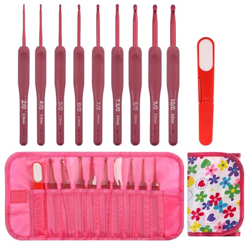 Ergonomische Häkelnadeln mit Aufbewahrungsbox und Schere, 2,0 mm - 6,0 mm, Aluminiumnadel für Anfänger, Strickhaken zum Basteln, 9 Stück von Klaisy