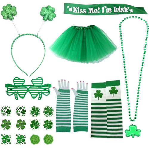 Klaisy Festival-Tag-Outfit-Set für Erwachsene, grünes Themen-Halsketten-Accessoire, Festival-Tag-Outfit-Set für Erwachsene, Party-Kostüm Klaisy Festival-Tag-Outfit-Set für Erwachsene, grünes Themen-Halsketten-Accessoire, Festival-Tag-Outfit-Set für Erwachsene, Party-Kostüm von Klaisy