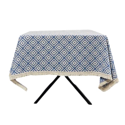 Klaisy Moderne geometrische blaue Tischdecke, waschbare Tischdecke mit Fransen, für Küchenarbeitsplatten, Möbelschutz, quadratische Tischdecke, Leinenähnliches Polyester Klaisy Moderne geometrische blaue Tischdecke, waschbare Tischdecke mit Fransen, für Küchenarbeitsplatten, Möbelschutz, quadratische Tischdecke, Leinenähnliches Polyester von Klaisy