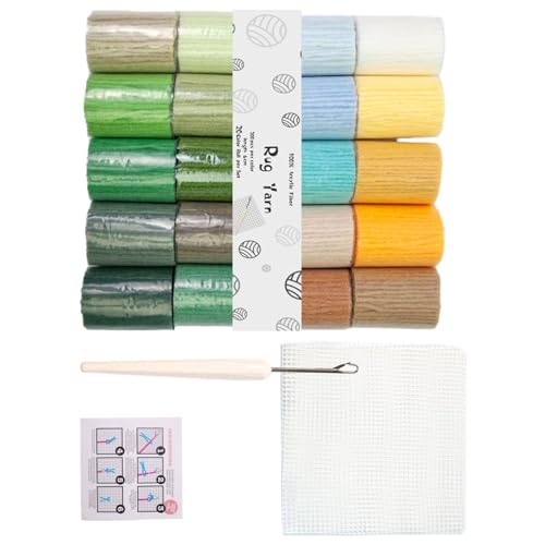 Klaisy Teppichherstellungszubehör mit 20 Farben Acrylgarn, Netzstoff, Knüpfhaken, Häkelnadel für Stickerei, Basteln, Teppich, Haken, Acrylgarn von Klaisy
