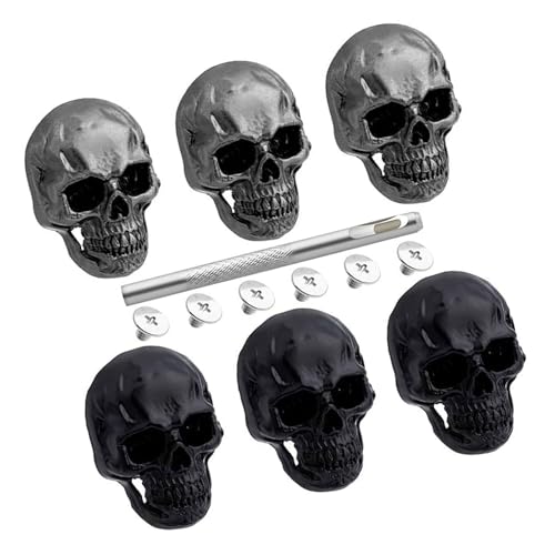 Stilvolle Totenkopfnieten Nieten mit Bohrwerkzeug Skelett Pins Kopf Knopf Schrauben für Leder Gothic Nieten Kopf Knopf Schrauben mit Bohrwerkzeug für Tasche von Klaisy