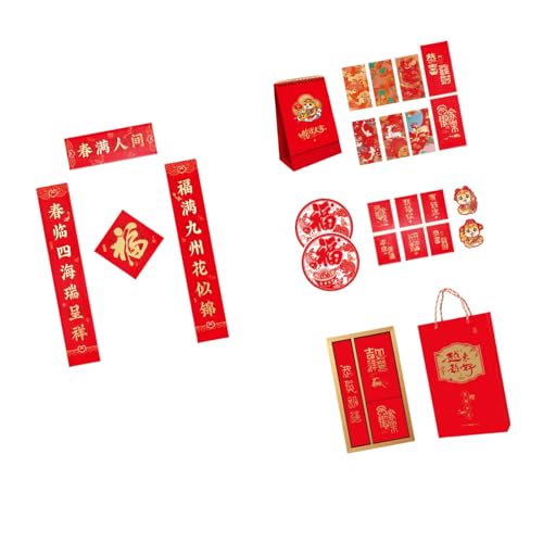 Traditionelles chinesisches Neujahrsdekor-Set mit Schlangenmotiven, Geldumschlägen und Glücks-Charakter-Symbol von Klaisy