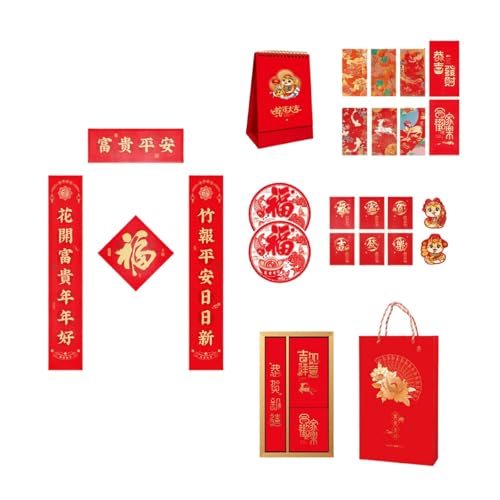 Traditionelles chinesisches Neujahrsdekor-Set mit Schlangenmotiven, Geldumschlägen und Glücks-Charakter-Symbol von Klaisy