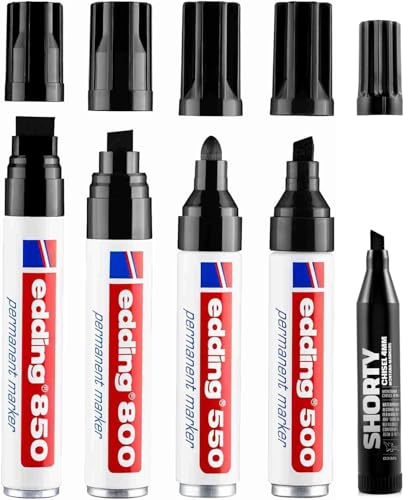 Permanentmarker edding 5x schwarz - alle Strichbreiten für kleine & große Beschriftungen, wasserfest, abriebfest, nachfüllbar, nachhaltig dank recyceltem Aluminium Gehäuse Permanentmarker edding 5x schwarz - alle Strichbreiten für kleine & große Beschriftungen, wasserfest, abriebfest, nachfüllbar, nachhaltig dank recyceltem Aluminium Gehäuse von KLAMOTTEN STORE