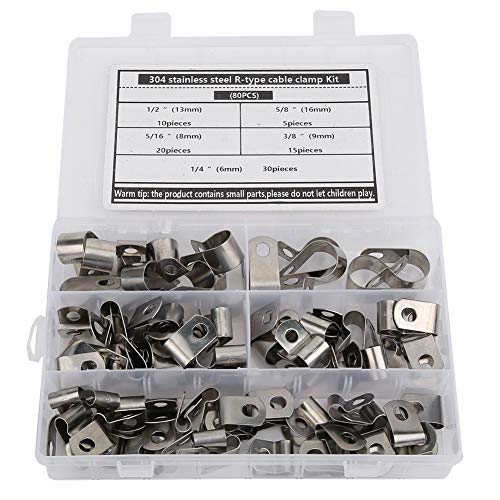 Klanata 80pcs Edelstahl R-Typ-Clip-Kabel-Kabel-Kit-Kit-Röhrchenhalter für Rohrrohr, Drahtkabel, Schlauchkabelklemmen zur Installation Klanata 80pcs Edelstahl R-Typ-Clip-Kabel-Kabel-Kit-Kit-Röhrchenhalter für Rohrrohr, Drahtkabel, Schlauchkabelklemmen zur Installation von Klanata