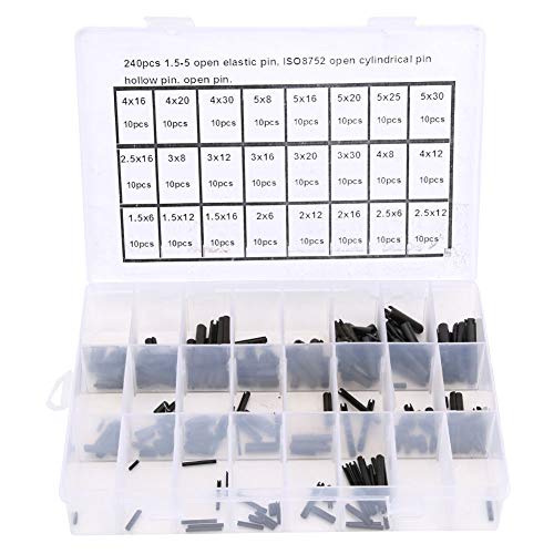 Klanata Elastic Cylindrical Pin, 240pcs 1,5-5 Kohlenstoffstahl Hohlstift, Positionierung von Hilfsteilen, SP-Klemmen für Industriemaschinen und Ausrüstung von Klanata
