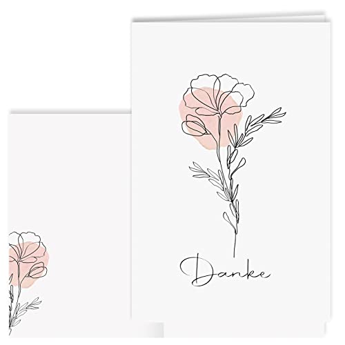 10 Danksagungskarten mit Umschlag Blume One Line Art Danke Dankeskarte Klappkarten Dankeschön Hochzeit Feier Jubiläum Feude Trauer Trauerkarten Danksagungskarte Anteilnahme Geschäftlich Taufe Rosen von Klasse