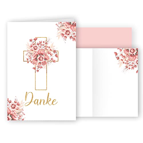 10x Danksagungskarten mit Umschlag Danke Dankeskarten Klappkarten Karten stilvoll kreuz Aquarell zart zur Taufe Kommunion Konfirmation Firmung Trauer Rosa Rosen Blüten Gold Mädchen 10x Danksagungskarten mit Umschlag Danke Dankeskarten Klappkarten Karten stilvoll kreuz Aquarell zart zur Taufe Kommunion Konfirmation Firmung Trauer Rosa Rosen Blüten Gold Mädchen von Klasse
