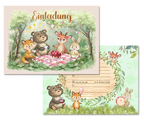 10 Einladungskarten Kindergeburtstag Waldtiere Wald Tiere Waldfreunde Einladung Einladungskarte Kinder-Geburtstag Mädchen Junge Aquarell von Klasse