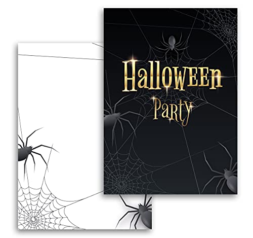10 Halloween Karten Einladungskarten Einladung Jungen Mädchen Geburtstag Party Erwachsene Motiv Halloweenparty Grusel-Party Horror-Party Set gruselig Spinne Elegant Schwarz Gold von Klasse
