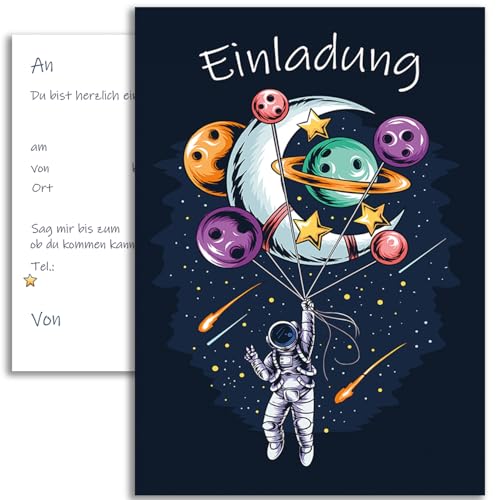 10 Kinder Einladungskarten Einladung Kindergeburtstag Astronaut Galaktische Abenteuer Weltall Jungsparty Jungen Mädchen Kinder Geburtstag Party von Klasse