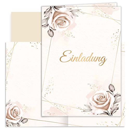 10x Einladungskarten Beige Aquarell mit Umschlägen Klappkarten Einladung Party Geburtstag Umschläge elegant Hochzeit Jubileum 20 30 40 50 60 70 80 Blätter Vintage (Klappkarten MIT Umschlägen) von Klasse