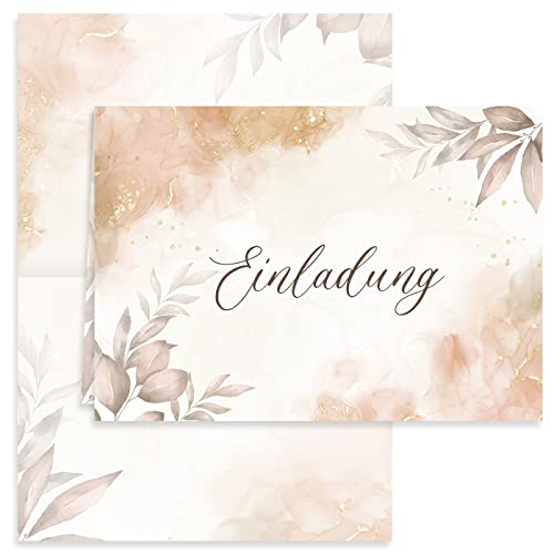 10x Einladungskarten Beige Aquarell mit Umschlägen Klappkarten Einladung Party Geburtstag Umschläge elegant Hochzeit Jubileum 20 30 40 50 60 70 80 Blätter Vintage von Klasse