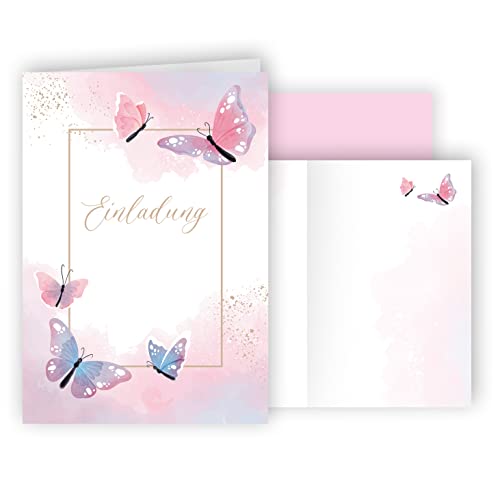 10x Einladungskarten Schmetterling Aquarell mit Umschlägen Klappkarten Einladung Party Geburtstag Kinder Kindergeburtstag Umschläge elegant Hochzeit Jubileum 20 30 40 50 60 70 80 von E&G Klasse