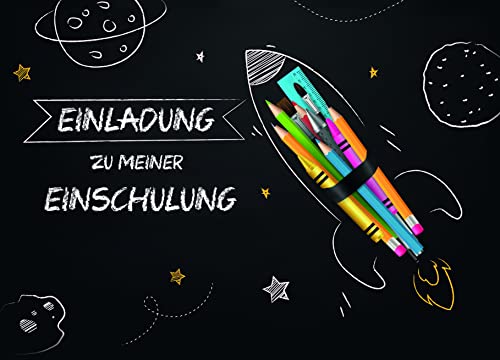 10x Einschulung Einladungskarten Einladung Kinder Mädchen und Jungen 10x15 cm Party Kinder Schulbeginn Schulstart Erstklässler Schulkind Erste Klasse Schulanfang Rakete von E&G Klasse