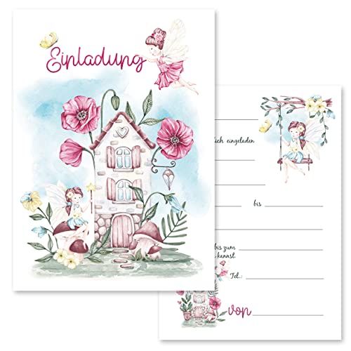 10x Kinder Einladungskarten Einladung Kindergeburtstag Mädchen Fee Feen Geburtstag blau beige rosa Pastell Aquarell 10x15 cm Party Kinder 1 2 3 4 5 6 7 8 9 10 11 12 13 Fairy Fairytale von Klasse