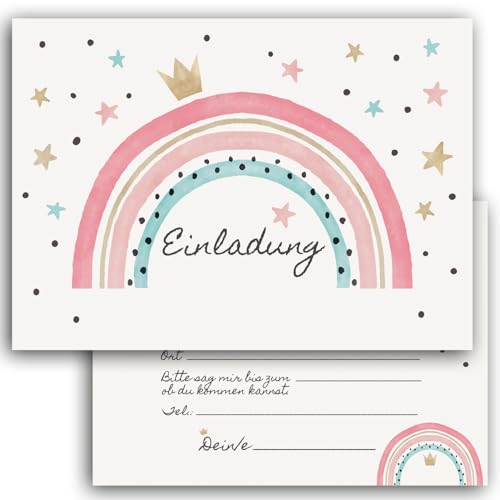 10x Kinder Einladungskarten Einladung Kindergeburtstag Mädchen Regenbogen Pastell Geburtstag Sterne Rosa 10x15 cm Party Kinder 1 2 3 4 5 6 7 8 9 10 von E&G Klasse