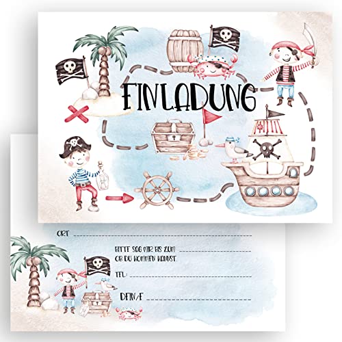 10x Kinder Einladungskarten Einladung Kindergeburtstag Pirat Piraten Party Piratenparty Schatzsuche Geburtstag Pastell Aquarell 10x15 cm Party Kinder 1 2 3 4 5 6 7 8 9 10 11 von Klasse