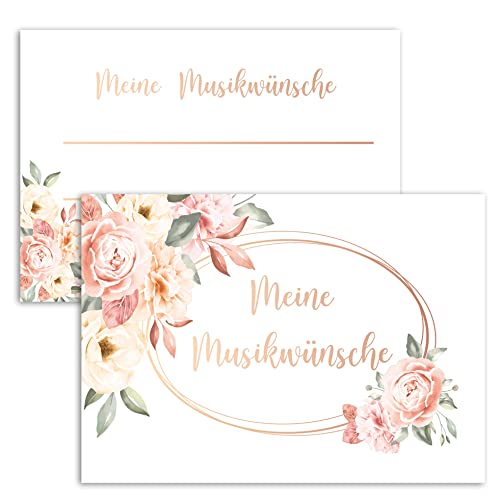 50x Musikwunschkarten Hochzeit Party Geburtstag Rosen Aquarell Rosa Gold A7 2 Seitig Set Musik DJ Wunsch Karten Jubiläum 20 30 40 50 60 70 80 Musikkarten Partykarten Musikwunsch Musikwünsche von Klasse