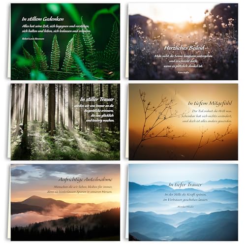 6 Trauerkarten Beileidskarten Trauer mit Text und Umschlag Beileid Klappkarten mit Spruch Beerdigung Anteilnahme stilvolle Landschaften Kondolenz Kondolenzkarten zum Abschied 6 Trauerkarten Beileidskarten Trauer mit Text und Umschlag Beileid Klappkarten mit Spruch Beerdigung Anteilnahme stilvolle Landschaften Kondolenz Kondolenzkarten zum Abschied von E&G Klasse
