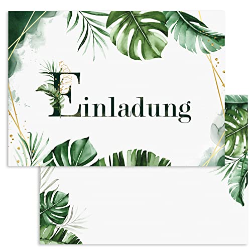 Klasse Einladungskarten Tropische Blätter 10 er Set 2 seitig - hochwertig Einladung Geburtstag Feier Fest Jubiläum 20 30 40 50 60 70 80 Hochzeit Geburtstagsfeier Einladungskarte Grün elegant von Klasse