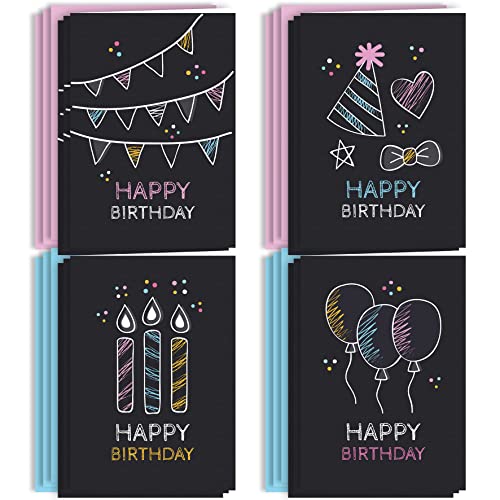 Geburtstagskarte Glückwunschkarten Set mit 12 Geburtstagskarten Klappkarten mit Umschlägen Luftballons Party Modern Happy Birthday für Erwachsene Kinder Frau Mann Mädchen Jungen Kerzen Schwarz von Klasse