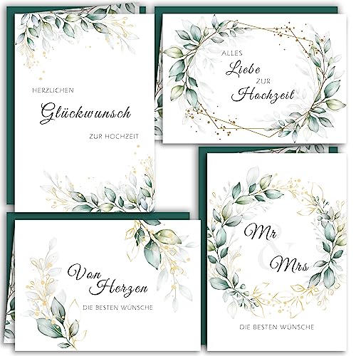 Hochzeit Glückwunschkarten 4er Set Grün Blätter Aquarell mit grünen Umschlägen Klappkarten elegante und moderne Hochzeitskarten Eukalyptus Hochzeit Glückwunschkarten 4er Set Grün Blätter Aquarell mit grünen Umschlägen Klappkarten elegante und moderne Hochzeitskarten Eukalyptus von E&G Klasse