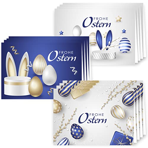 Osterkarten mit Umschlag Set 12 Stück aufklappbar Frohe Ostern Grußkarten in A6 Klappkarten in Blau Grau Gold modern Happy Easter Oster Karten Kartenset Umschlag hochwertig geschäftlich von Klasse