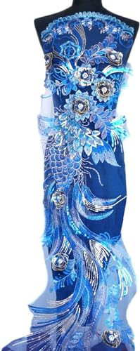 Spitzenapplikation, bestickte Aufnäher, 129 cm, großer Phönix-Pfau-Spitzenstoff, Pailletten, Strass, bestickte Kleid-Applikationen, for Aufnähen, for Hochzeitskleid, Deko (Farbe: Rot) (Farbe: Rot) (C von Klauer