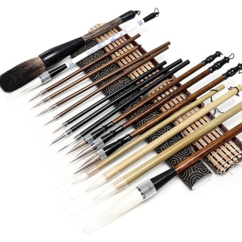 Kleagary 18-teiliges chinesisches Kalligraphie-Pinsel-Set mit aufrollbarem Pinselhalter, Shanlian Hubi Schreibpinsel, Kanji Kleagary 18-teiliges chinesisches Kalligraphie-Pinsel-Set mit aufrollbarem Pinselhalter, Shanlian Hubi Schreibpinsel, Kanji von Kleagary