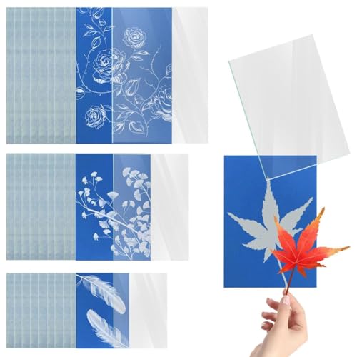 Kleagary 30 Blatt Sonnendruckpapier, A4, A5, A6, Cyanotyp-Papier-Set mit 3 Acrylplatten, empfindliches Solardruck- und Zeichenpapier Kleagary 30 Blatt Sonnendruckpapier, A4, A5, A6, Cyanotyp-Papier-Set mit 3 Acrylplatten, empfindliches Solardruck- und Zeichenpapier von Kleagary