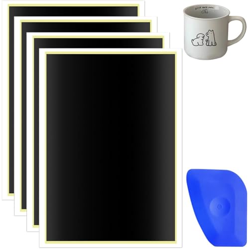 Kleagary 4 x Gravur-Markierpapier, schwarzes Markierpapier mit Schaber für Fasermarkierung und Gravur für Keramik Kleagary 4 x Gravur-Markierpapier, schwarzes Markierpapier mit Schaber für Fasermarkierung und Gravur für Keramik von Kleagary
