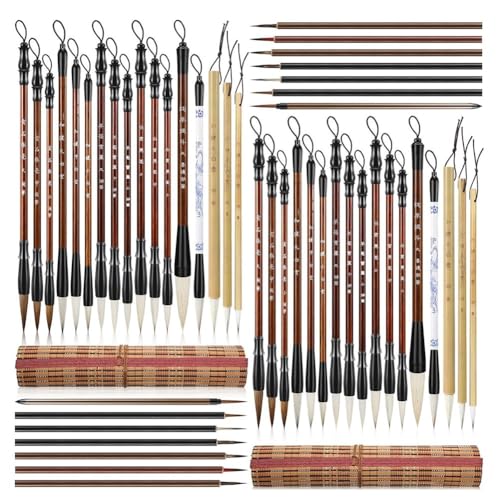 Kleagary Chinesisches Kalligraphie-Pinsel-Set, Aquarell-Pinsel, Großpackung mit Bambus-Pinselhalter zum Schreiben, geeignet zum Malen, 48-teilig Kleagary Chinesisches Kalligraphie-Pinsel-Set, Aquarell-Pinsel, Großpackung mit Bambus-Pinselhalter zum Schreiben, geeignet zum Malen, 48-teilig von Kleagary