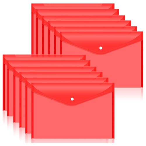 Kleagary Dokumentenumschläge aus Kunststoff mit Schnappverschluss für Dokumente im A4-Format, Polyethylen-Ordner für Schule und Zubehör, 12 Stück von Kleagary