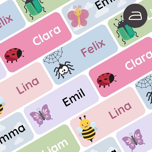 Klebekerlchen® | Bügeletiketten für Kleidung (120 Stk. 30x13 mm) | Wäscheetiketten zum Einbügeln mit Namen, Perfekt für Kinder, Schule und Kindergarten - Insekten von Klebekerlchen