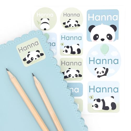 Klebekerlchen® | 33 Große Namensaufkleber in verschiedenen Größen | Beschrifte Gegenstände in Schule und Kindergarten - Panda von Klebekerlchen
