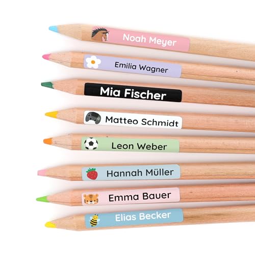 Klebekerlchen® Namensaufkleber Kinder (75 Stück) - für Schule & Kindergarten - mit Namen personalisierte Aufkleber für Stifte & Schulsachen - wasserfest von Klebekerlchen