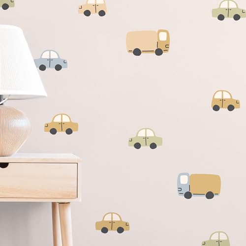 Klebekerlchen® | Wandtattoo Kinderzimmer Junge & Mädchen – Wandsticker Auto Retro-Stil, selbstklebend & rückstandsfrei – wiederverwendbare Kinderzimmer Deko Fahrzeuge Sticker (Set 20 Motive) von Klebekerlchen