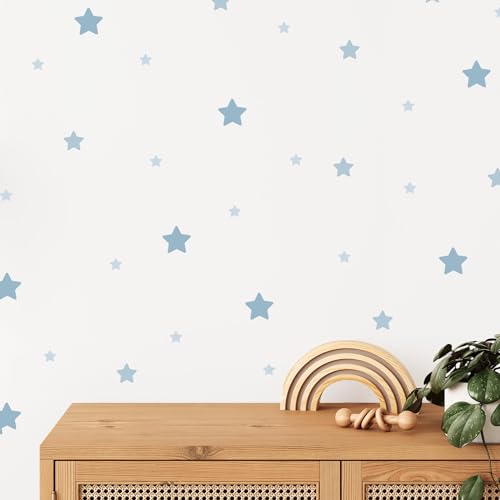 Klebekerlchen® | Wandtattoo Kinderzimmer Mädchen & Junge, Wandsticker selbstklebend, wiederverwendbare & rückstandsfreie Kinderzimmer Deko – Wandtattoo Blaue Sterne Sticker (Set mit 52 Motiven) von Klebekerlchen