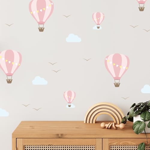 Klebekerlchen® | Wandtattoo Kinderzimmer Mädchen & Junge – Heißluftballon Wandsticker selbstklebend & rückstandsfrei, Kinderzimmer Deko, Rosa Heißluftballons Sticker (Set mit 12 Motiven) von Klebekerlchen