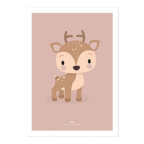 Klebekerlchen Poster 30x40 mit Waldtieren | Dekoration für Kinderzimmer und Babyzimmer | Bilder mit Tiermotiven für Jungen und Mädchen | ohne Rahmen – Reh von Klebekerlchen