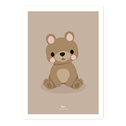 Klebekerlchen Poster 50x70 mit Waldtieren | Dekoration für Kinderzimmer und Babyzimmer | Bilder mit Tiermotiven für Jungen und Mädchen | ohne Rahmen – Bär von Klebekerlchen