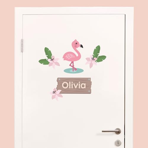 Klebekerlchen® Türaufkleber personalisiert mit Name – Wandtattoo Kinderzimmer & Babyzimmer deko – selbstklebende Wandsticker - Flamingo von Klebekerlchen